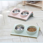 Pet Double Bowl Food Feeder Stainless Steel Cat Food Bowl Splash-proof Food Slope Plastic Non-slip Pet Dog Bowl Pet Supplies