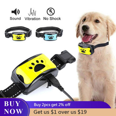 Waterproof Pet Dog Anti Bark Collar Control Train USB Rechargeable Stop Barking Pet Dog Waterproof Ultrasonic Training Collars