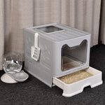 XXL Large Space Foldable Cat Litter Box with Front Entry &amp; Top Exit with Tray
